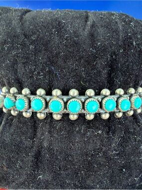 Vintage Bell Trading Post Sterling Turquoise Snake eye bracelet Arrow signpost